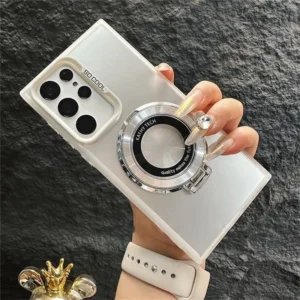 Luxury Premium Magnetic Bracket Matte Wireless Charging Case Cover For Samsung Galaxy S21 Ultra - Silver