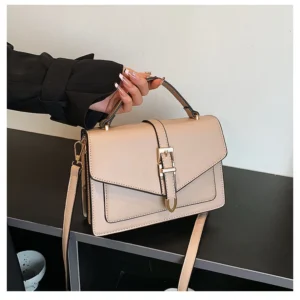 Luxury Premium Solid High Quality Retro PU Leather Women Crossbody Bag - Khaki
