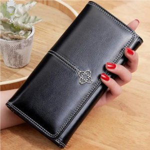 Luxury Premium PU Leather High Quality Fashion Women Purse Cards Holder - Black