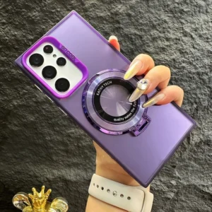Luxury Premium Magnetic Bracket Matte Wireless Charging Case Cover For Samsung Galaxy S21 Ultra - Purple