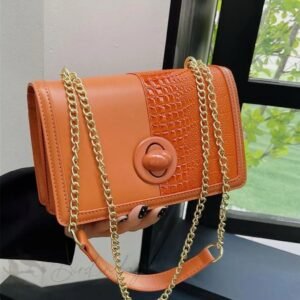 Luxury Premium  vintage Alligator Pattern Chain Square Designer Handbag - Orange