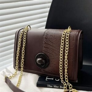Luxury Premium  vintage Alligator Pattern Chain Square Designer Handbag - Dark Brown