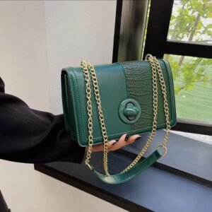 Luxury Premium  vintage Alligator Pattern Chain Square Designer Handbag - Green
