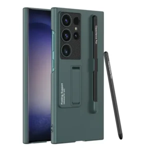 Luxury Premium Ultra Thin Matte Bracket Pen Slot Case Cover For Samsung Galaxy S24 Ultra - Green