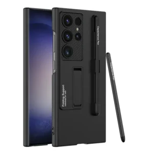 Luxury Premium Ultra Thin Matte Bracket Pen Slot Case Cover For Samsung Galaxy S24 Ultra - Black