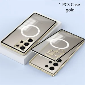 Luxury Premium 360° Full Surround Magsafe Metal alloy Magnetic Case Cover For Samsung Galaxy S24 Ultra - Gold