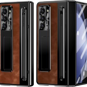 Luxury Premium Retro Leather Folding Stand Phone Case For Samsung Galaxy Z Fold 5 - Coffee Brown