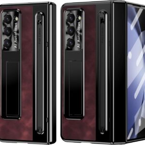 Luxury Premium Retro Leather Folding Stand Phone Case For Samsung Galaxy Z Fold 5 - Red Rose