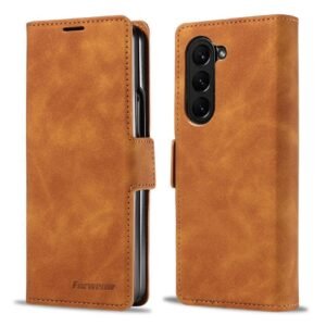 Luxury Premium PU Leather Card Slot Phone Case for Samsung Z Fold 5 - Brown
