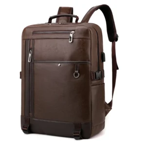 Luxury Premium Business Vintage Pu Leather Casual mochila hombre Backpack Bag - Dark Brown