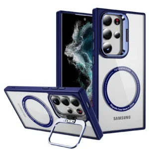 Luxury Premium Camera Lens Frame Metal Bracket Shockproof Phone Case For Samsung Galaxy S24 Ultra - Blue