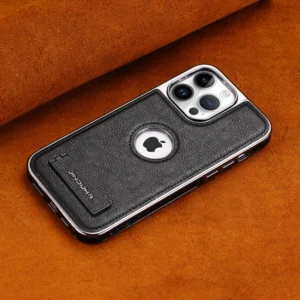 Luxury PU Business PU Leather Stand Hollow Display Hole Shockproof Kickstand Cover Case Cover for iPhone 13 Pro Max/14 Pro Max/15 Pro Max