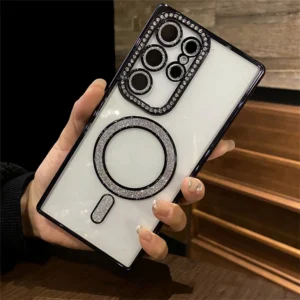 Luxury Premium Plating Bling Glitter Diamond Magnetic For Magsafe Phone Case For Samsung S22 Ultra/S23 Ultra