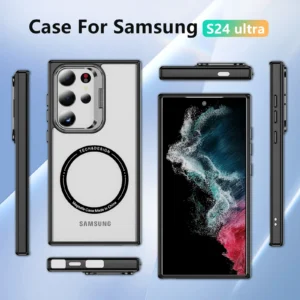 Luxury Premium Camera Lens Frame Metal Bracket Shockproof Phone Case For Samsung Galaxy S24 Ultra - Black