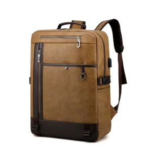 Luxury Premium Business Vintage Pu Leather Casual mochila hombre Backpack Bag - Brown