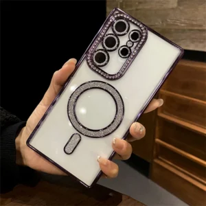 Luxury Premium Plating Bling Glitter Diamond Magnetic For Magsafe Phone Case For Samsung S22 Ultra/S23 Ultra