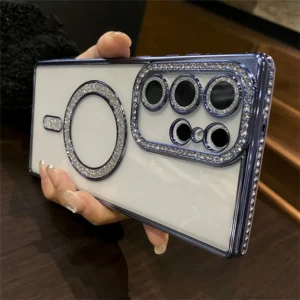 Luxury Premium Plating Bling Glitter Diamond Magnetic For Magsafe Phone Case For Samsung S22 Ultra/S23 Ultra