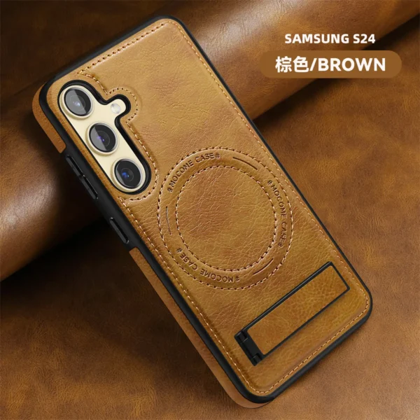 Luxury Premium Luxury PU Leather Invisible Stand Magnetic Wireless Charging Case Cover For Samsung Galaxy 23 Series - Image 16