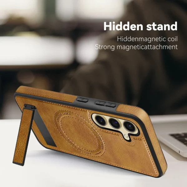 Luxury Premium Luxury PU Leather Invisible Stand Magnetic Wireless Charging Case Cover For Samsung Galaxy 23 Series - Image 11