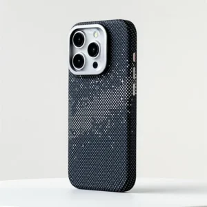 Luxury Premium Luminous Pixels Stand Holder Wireless Charging Hard PC Shockproof Case Cover For iPhone 13 Pro Max/14 Pro Max