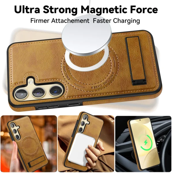 Luxury Premium Luxury PU Leather Invisible Stand Magnetic Wireless Charging Case Cover For Samsung Galaxy 23 Series - Image 15