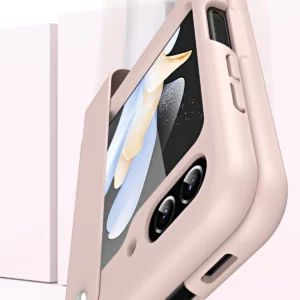 Luxury Premium Skin Feel Hand Strap Design Phone Case for Samsung Galaxy Z Flip 5 - Pink