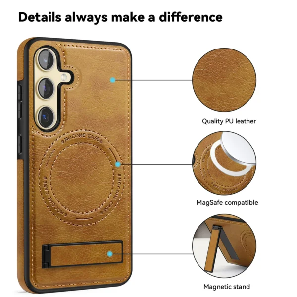 Luxury Premium Luxury PU Leather Invisible Stand Magnetic Wireless Charging Case Cover For Samsung Galaxy 23 Series - Image 4