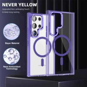 Luxury Premium Crystal Transarent Magsafe Wireless Case Cover For Samsung S24 Ultra - Purple