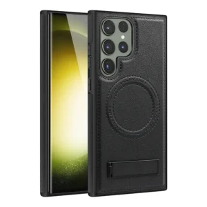 Luxury Premium Luxury PU Leather Invisible Stand Magnetic Wireless Charging Case Cover For Samsung Galaxy S22 Ultra/S23 Ultra