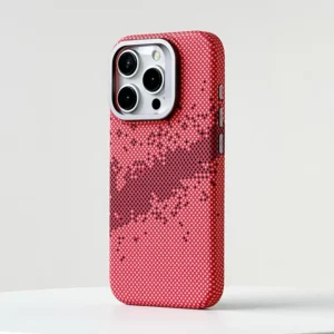 Luxury Premium Luminous Pixels Stand Holder Wireless Charging Hard PC Shockproof Case Cover For iPhone 15 Pro/15 Pro Max