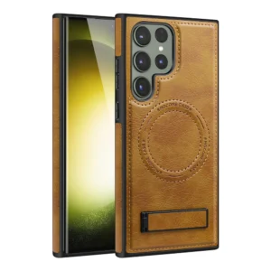 Luxury Premium Luxury PU Leather Invisible Stand Magnetic Wireless Charging Case Cover For Samsung Galaxy S22 Ultra/S23 Ultra