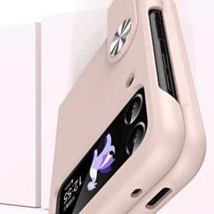 Luxury Premium Skin Feel Hand Strap Design Phone Case for Samsung Galaxy Z Flip 4 - Pink