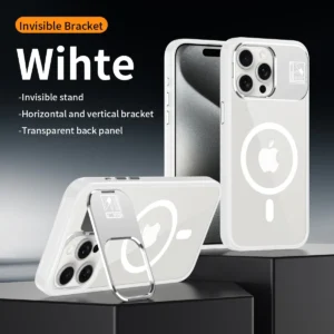 Luxury Magsafe Wireless Charging Transparent PC Silicone Magnetic Case cover For iPhone 15 Pro Max - White