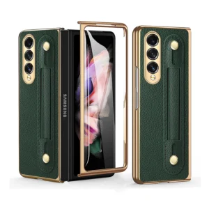 Luxury Premium Fashion Design Anti-Sweat Leather Wristband Folding Case Cover For Samsung Z Fold 3/Z Fold 4