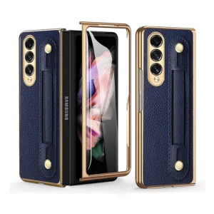 Luxury Premium Fashion Design Anti-Sweat Leather Wristband Folding Case Cover For Samsung Z Fold 3/Z Fold 4