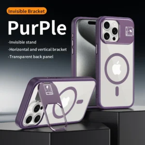 Luxury Magsafe Wireless Charging Transparent PC Silicone Magnetic Case cover For iPhone 15 Pro Max - Purple