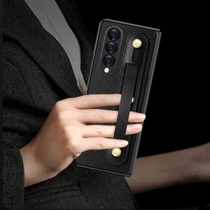 Luxury Premium Fashion Design Anti-Sweat Leather Wristband Folding Case Cover For Samsung Z Fold 3/Z Fold 4