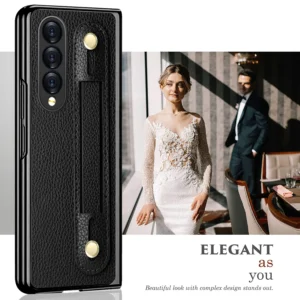 Luxury Premium Fashion Design Anti-Sweat Leather Wristband Folding Case Cover For Samsung Z Fold 3/Z Fold 4