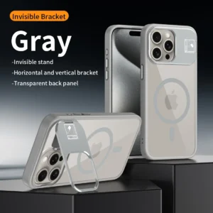 Luxury Magsafe Wireless Charging Transparent PC Silicone Magnetic Case cover For iPhone 15 Pro Max - Grey