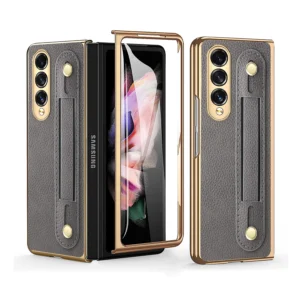 Luxury Premium Fashion Design Anti-Sweat Leather Wristband Folding Case Cover For Samsung Z Fold 3/Z Fold 4