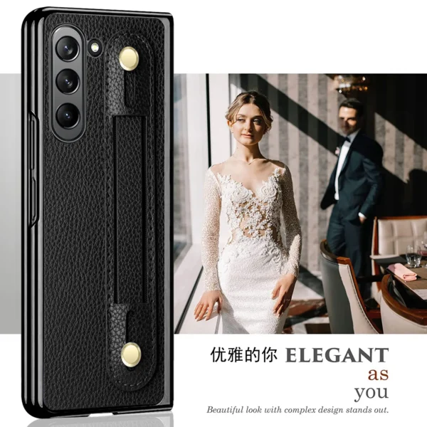 Luxury Premium Fashion Design Anti-Sweat Leather Wristband Folding Case Cover For Samsung Z Fold 5 - Image 11