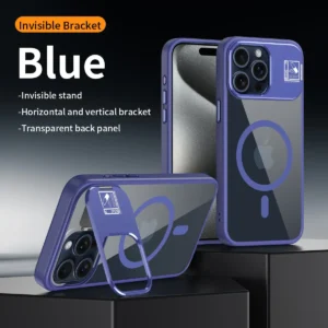 Luxury Magsafe Wireless Charging Transparent PC Silicone Magnetic Case cover For iPhone 15 Pro Max - Blue