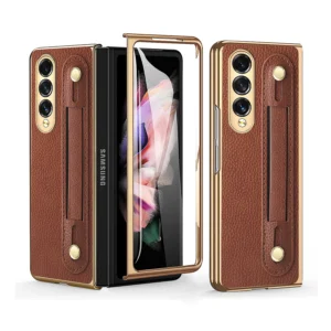Luxury Premium Fashion Design Anti-Sweat Leather Wristband Folding Case Cover For Samsung Z Fold 3/Z Fold 4