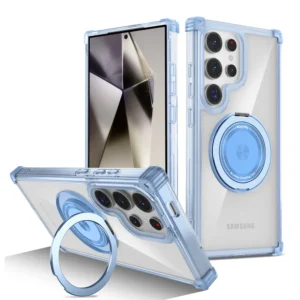 KEYSION Transparent Magnetic Ring Case Cover For Samaung Galaxy S24 Ultra - Blue