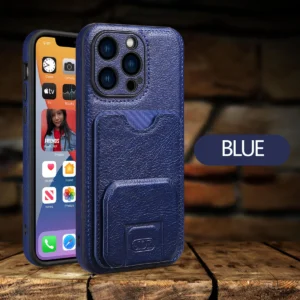 Luxury Premium PU leather Multifunction Card Holder Fashion Case Cover For iPhone 15 Pro Max - Blue