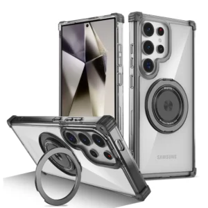 KEYSION Transparent Magnetic Ring Case Cover For Samaung Galaxy S24 Ultra - Black