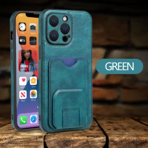 Luxury Premium PU leather Multifunction Card Holder Fashion Case Cover For iPhone 15 Pro Max - Green