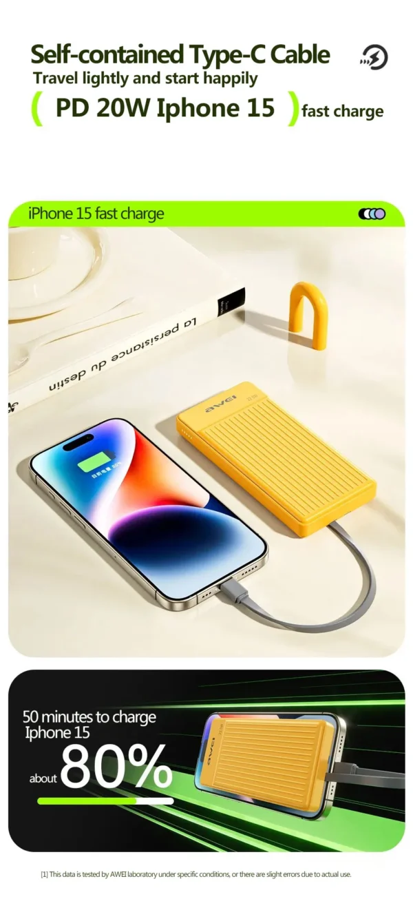 Luxury Premium Awei P88K 22.5W Portable Power Bank 10000mAh With 2 Charging Cable - Image 11