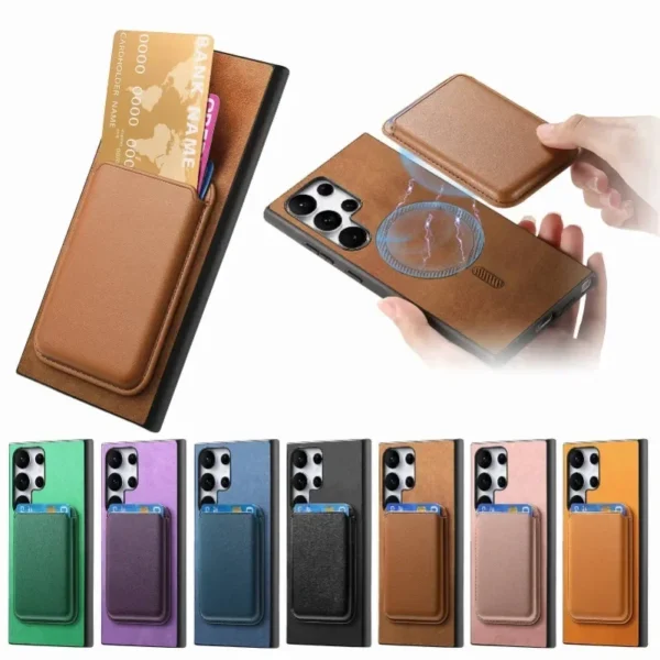 Luxury Premium PU Leather Magnetic card Slot Case Cover For Samsung Galaxy S24 Ultra - Image 22