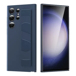 Luxury Premium Silky Touch Liquid Silicone Wrist Strap Grip Case For Samsung Galaxy S24 Ultra - Dark Blue